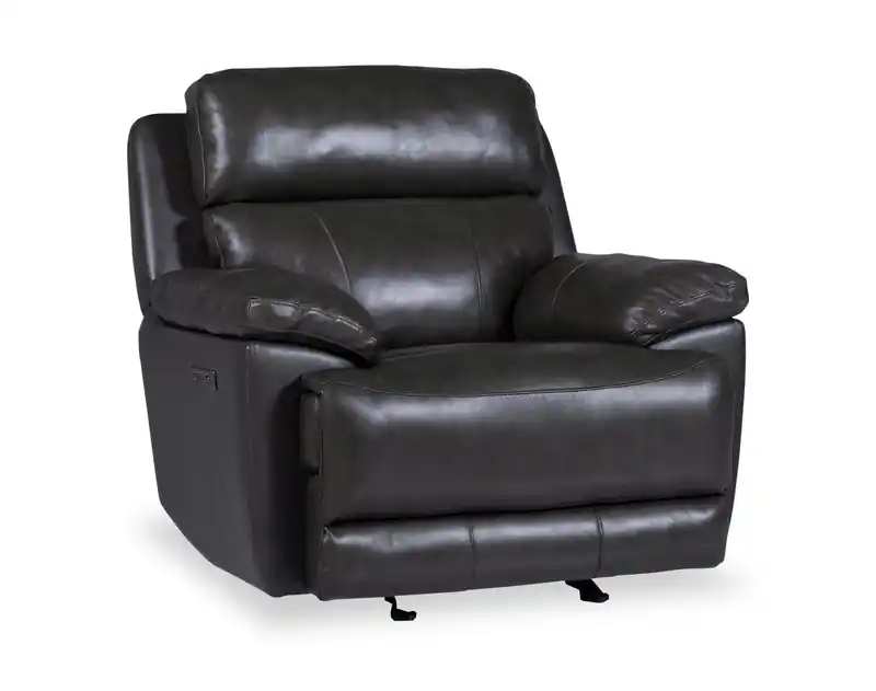 Sorrento 42 Genuine Leather Power Reclining Chair with USB Port - Charcoal Grey