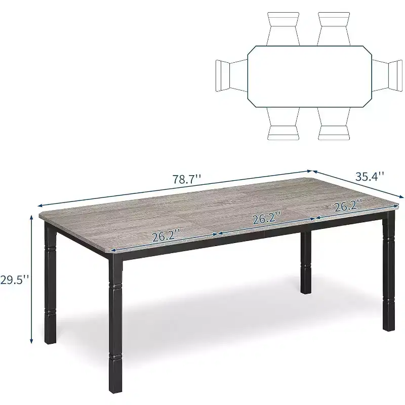 78.7 Farmhouse Dining Table for 6-8 People - Industrial Kitchen Table with Metal Frame & Chamfered Corners, for Dining Room, Small Space