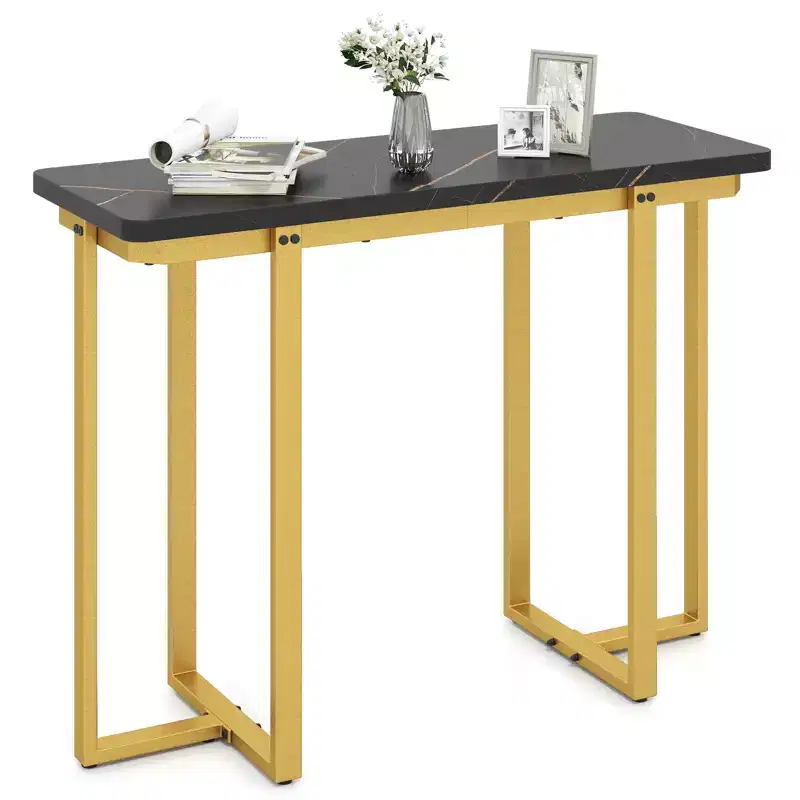 Costway Console Table 42 Modern Faux Marble Entryway Table w/ Geometric Metal Frame