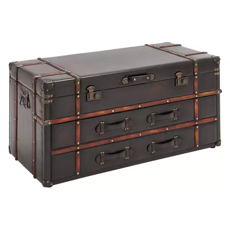 Wood and Leather Trunk Coffee Table Brown - Olivia & May