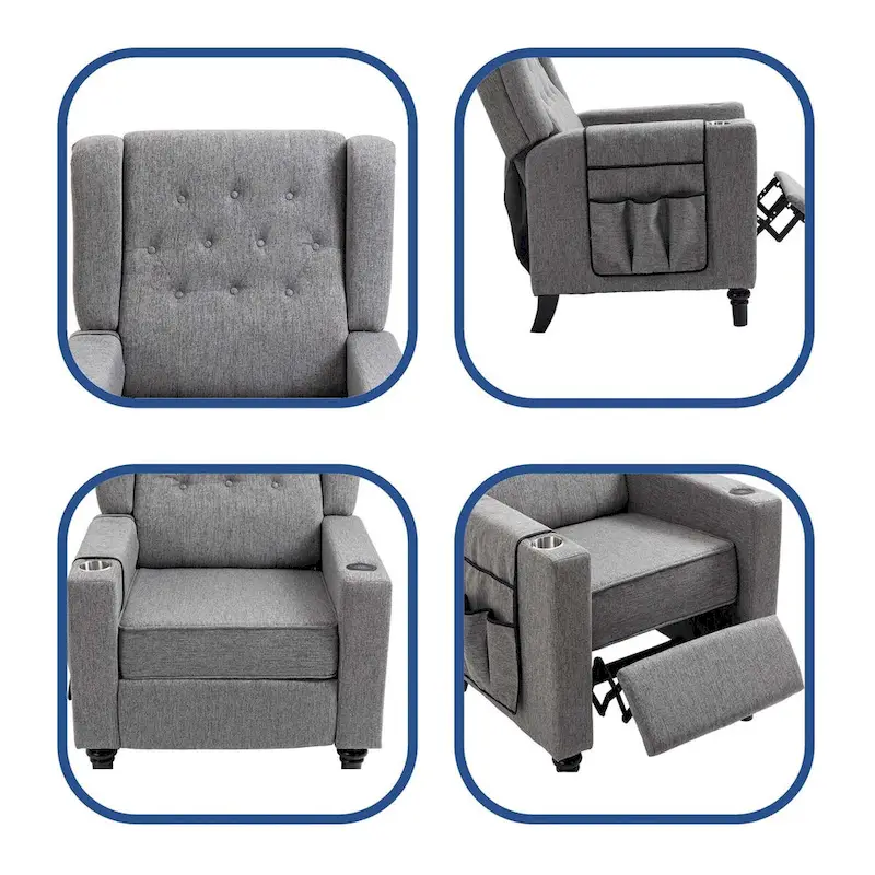 Button Tufted Wingback Push-Back Fabric Recliner Chair with Footrest