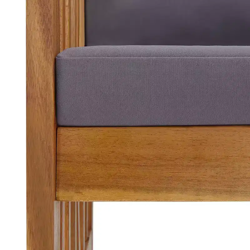Garden Bench Dark grey cushions, Natural wood