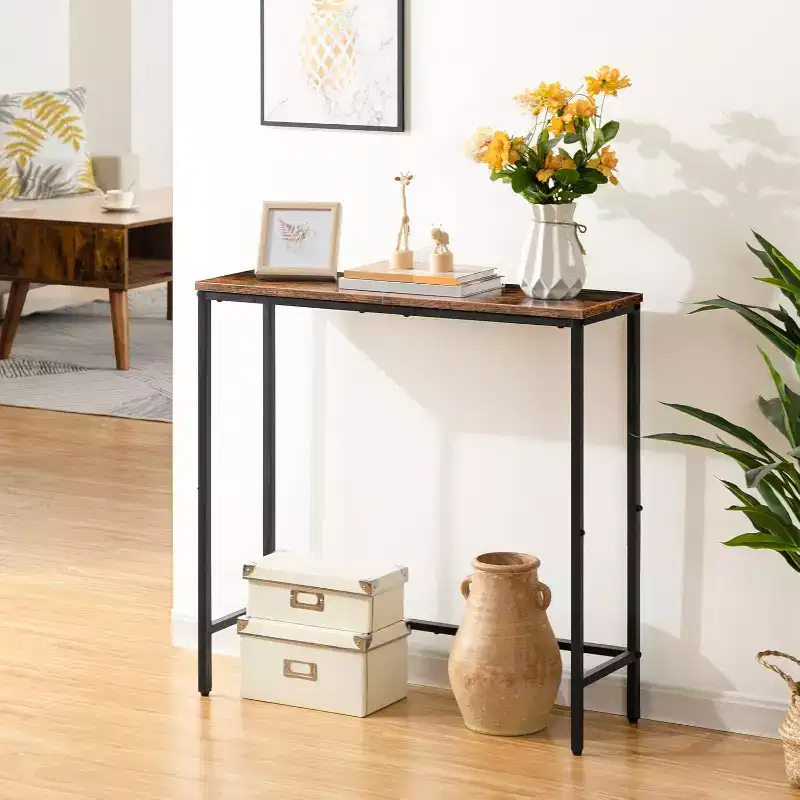 29.5 Narrow Console Table, Small Thin Entryway Table/Sofa Side Display Table, Rustic Brown & Black Hallway Table
