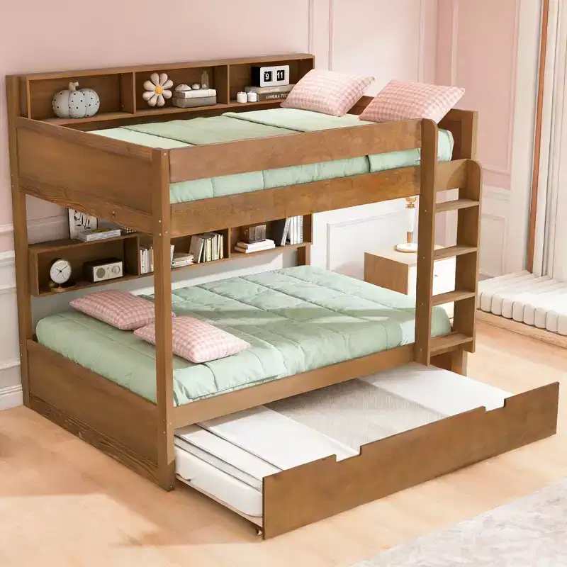 Luxystar Modern Full over Full Bunk Bed with Shelves and Trundle