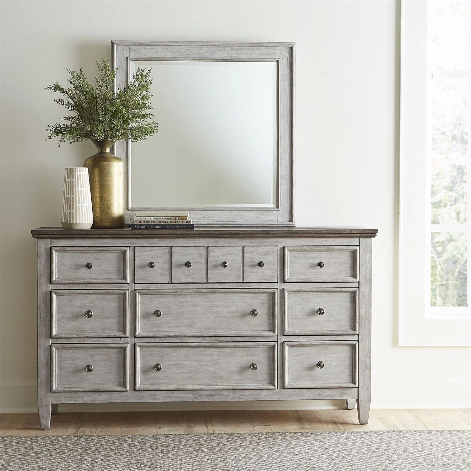 Dresser & Mirror - Antique White / Tobacco Tops — add in a relaxed style and you create a classic look with a casual feel