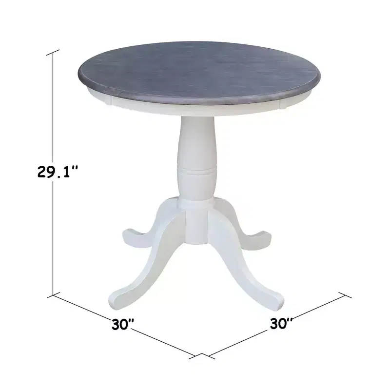 29" Dining Height Ronin Round Pedestal Table White/Heather Gray - International Concepts: Solid Wood, Small Space