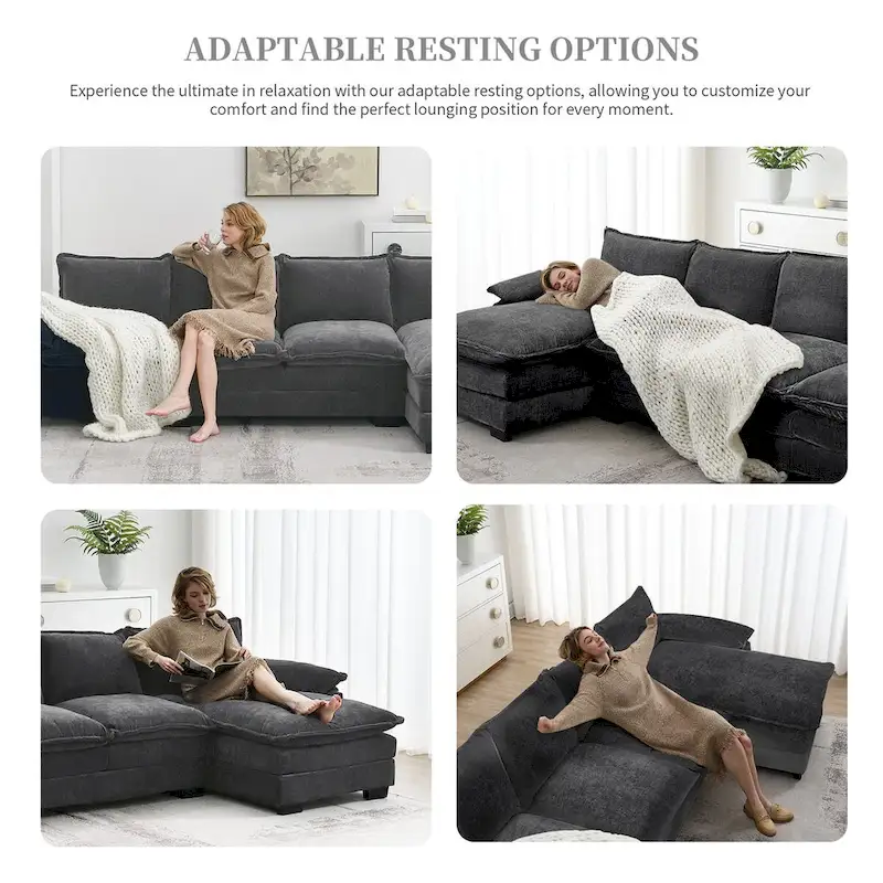 Harper&Bright Designs Modern L-shaped Chenille Cloud Sofa with Double Seat