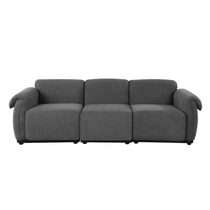 GDFStudio Khalid Modern 93 3-Seater Wood and Iron Chenille Upholstered Sectional Sofa with Split Backrest