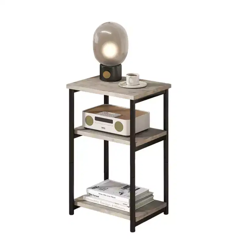 Rustic 3-Tier Side Table C Space-Saving Narrow End Table with Storage Shelves C Slim Bedside Bedside Table for Living Room, Bedroom,GRAY