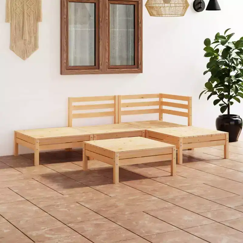 vidaXL 5 Piece Outdoor Patio Lounge Set in Solid Pinewood - Versatile, Durable, Easy to Maintain, DIY Assembly, Rustic Pallet Design
