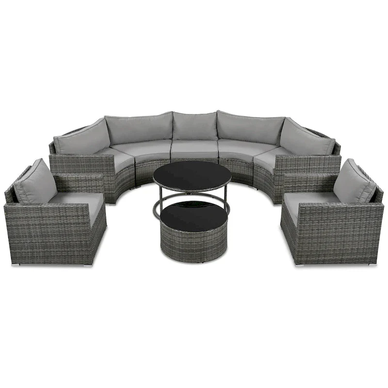 9-Piece Half-Moon Sectional Set with Nesting Table & Armchairs