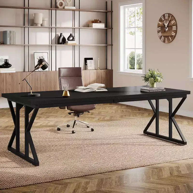 78.74-Inch Large Executive Desk, Industrial Home Office Computer Desk, Long Writing Study Table, Black