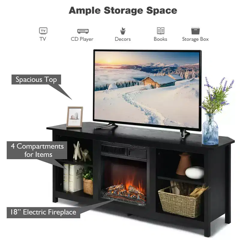 Costway 58'' 2-Tier Fireplace TV Stand W/18 Electric Fireplace Up to 65''