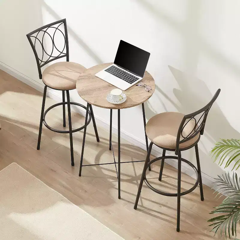 VECELO Bar Stools Adjustable Height Set of 2, 24/29 Swivel Counter Stools with Upholstered Seat, Steel Bistro Pub Chairs