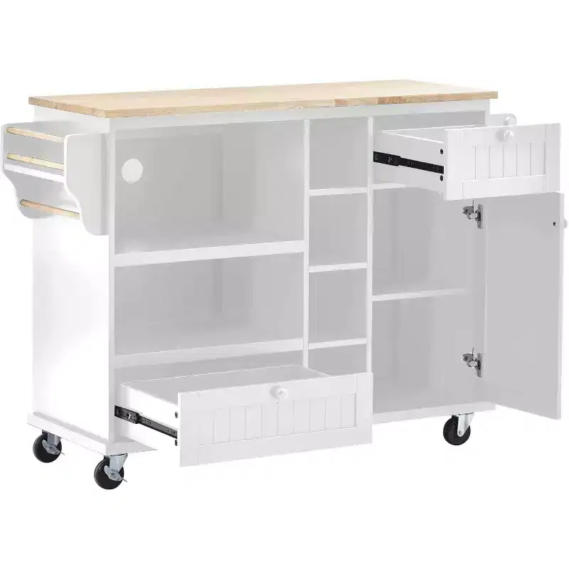 Acekool 50.8 Kitchen Island Cart with Locking Wheels, Storage Drawer & Spice Rack - Mobile Workstation with Towel Bar