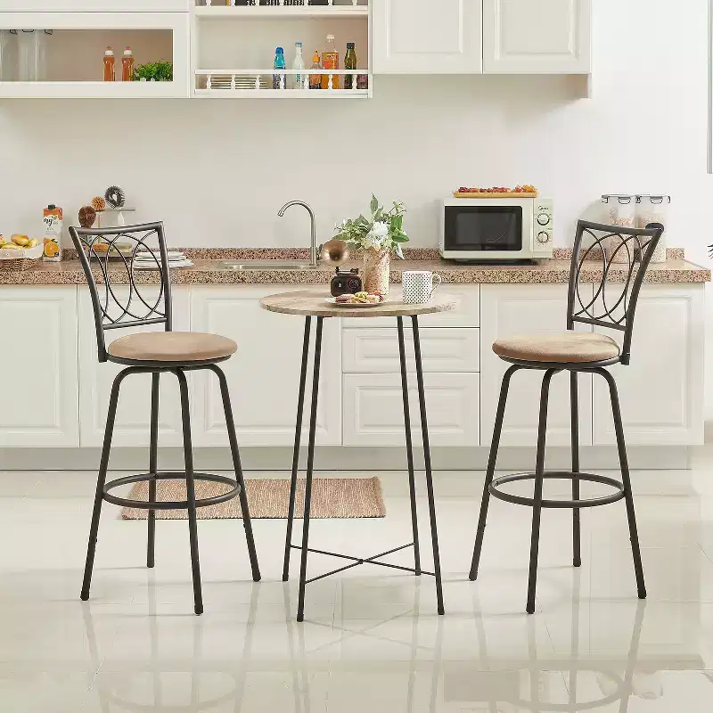VECELO Bar Stools Adjustable Height Set of 2, 24/29 Swivel Counter Stools with Upholstered Seat, Steel Bistro Pub Chairs