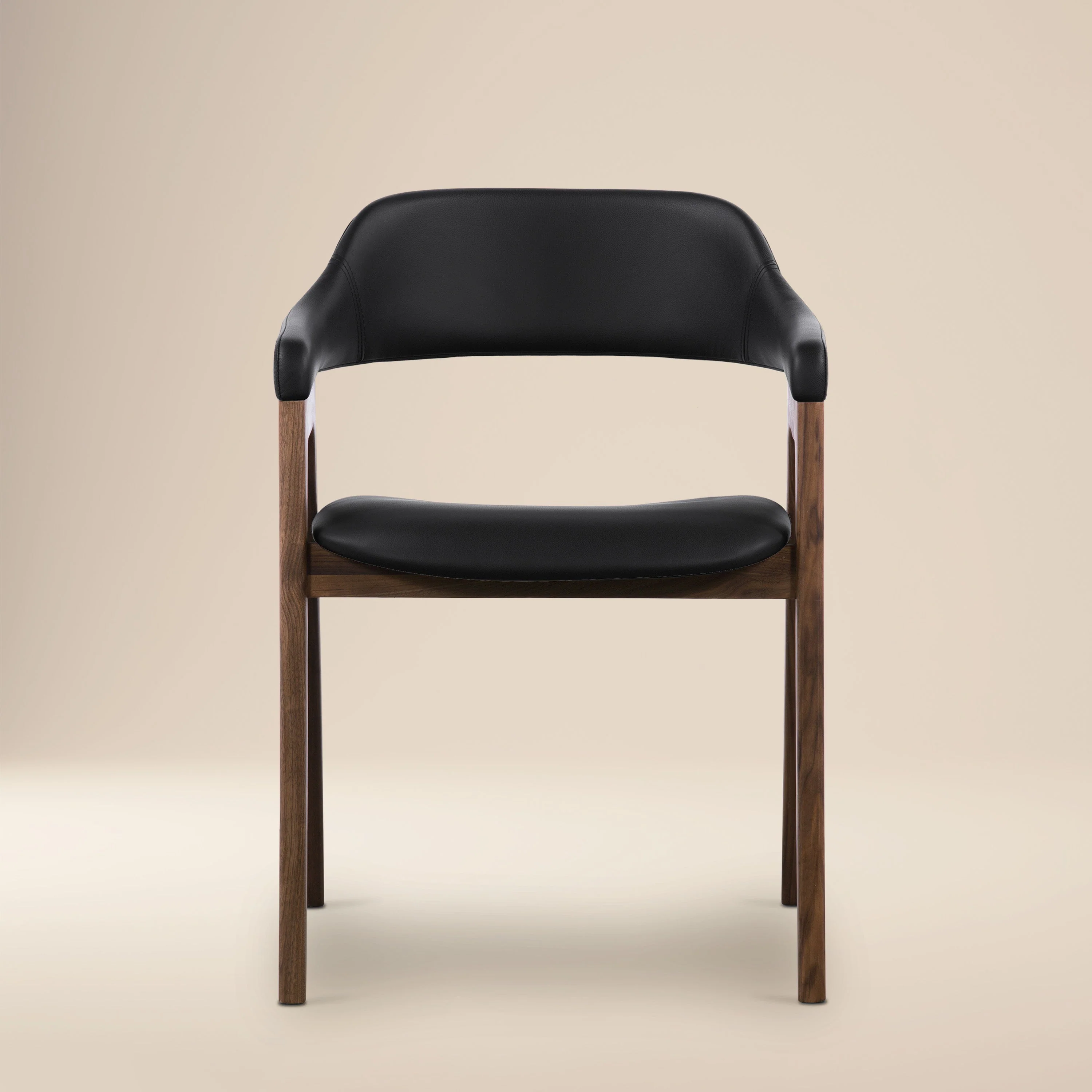 Mid-Century Modern Black/Walnut Leather Dining Chair for Dining Room