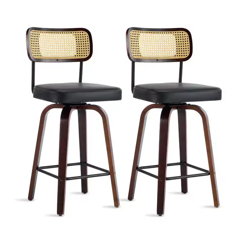 360 Swivel Rattan Counter Height Bar Stools with PU Cushion