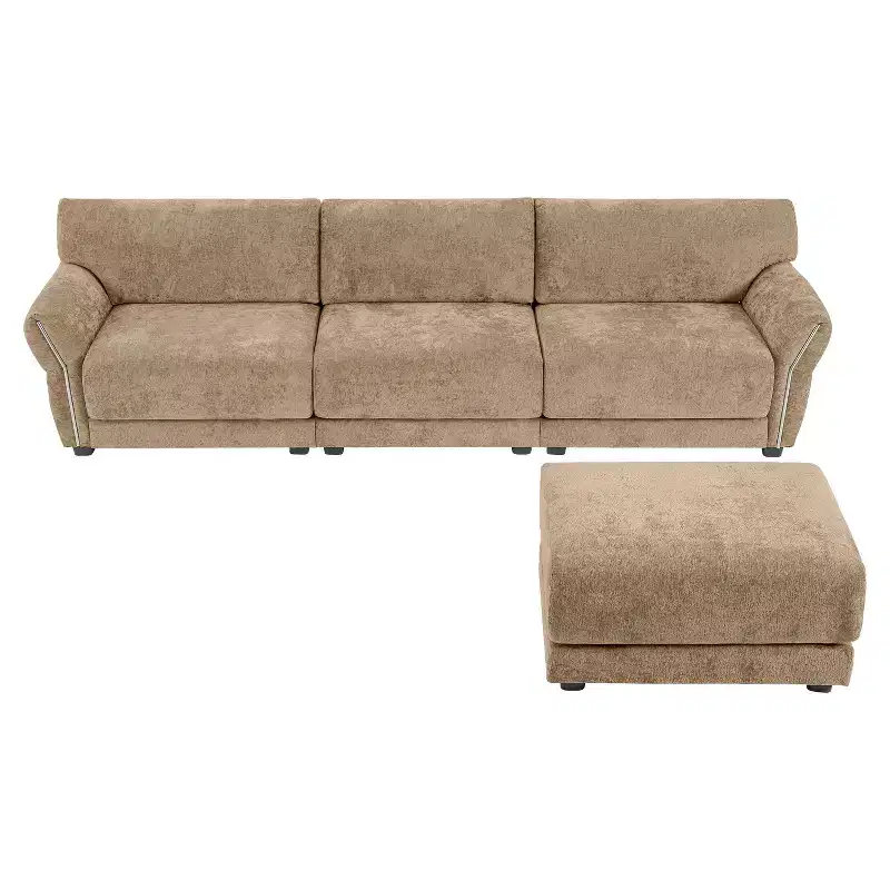 L-Shaped Sectional Sofa Set with Ottoman, 3-Seat Chenille Couch with Extra-Wide Seat and USB, 110