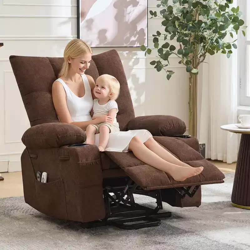 Power Lift Recliner Chair, Electric Massage & Heat Recliner with 45 Assist Stand, with Soft Padded Upholstery, Side Pocket & Cup Holders
