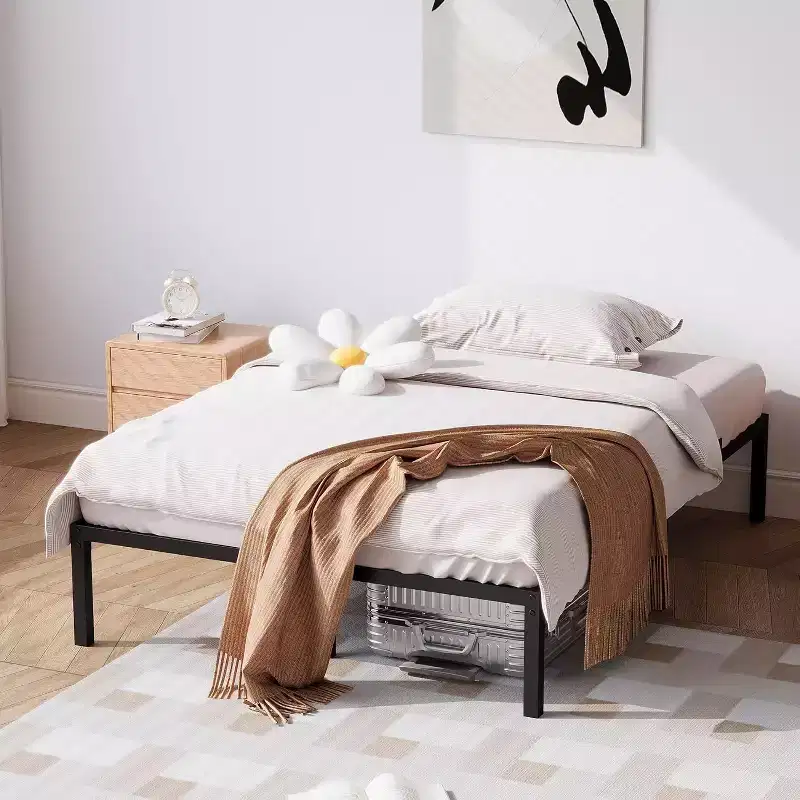 Acekool Full Size Metal Bed Frame, 16 Inch Tall Platform, Heavy Duty 1000 lbs Support, No Box Spring Needed, Storage Space, Sturdy Steel Slats, Black