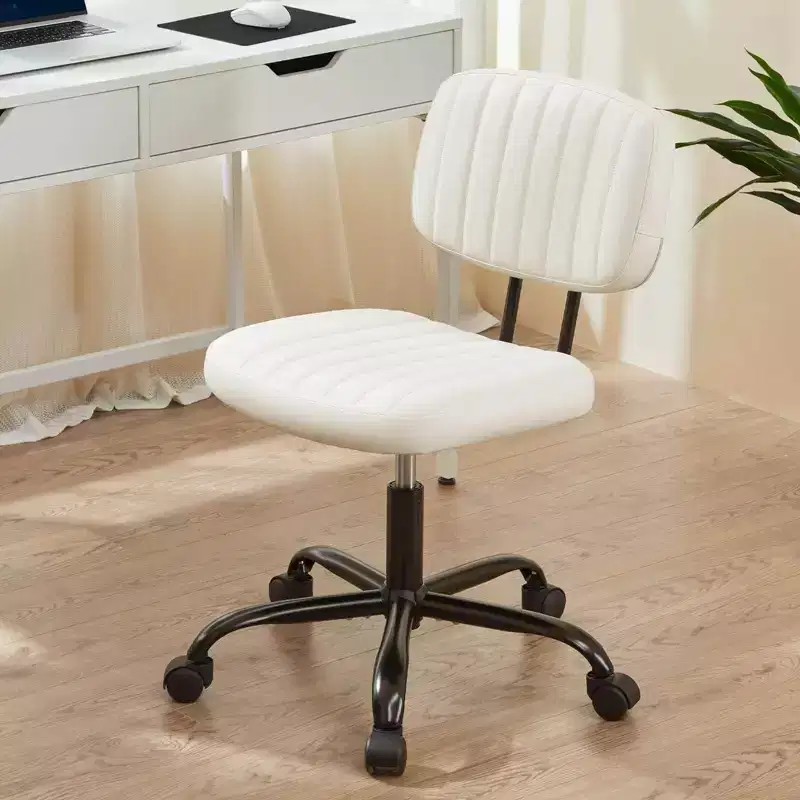PU Leather Swivel Criss Cross Chair on Wheels, Armless Office Chair with Adjustable Height and Lumbar Support, Gaming Chair for Office