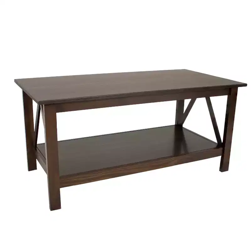Sunnydaze Indoor Solid Pine Coffee Table with Storage Shelf - Dark Brown - 43.5
