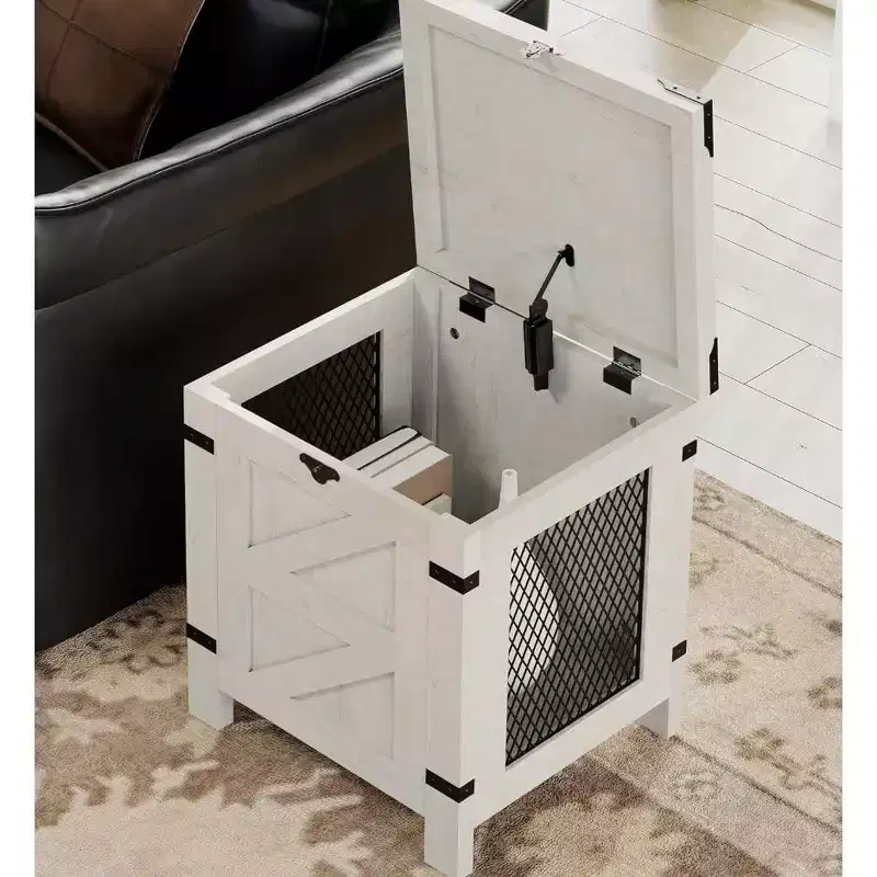 Small Space Side Table, Lift Top End Table, Rustic Nightstand with Storage Cabinet & Lock