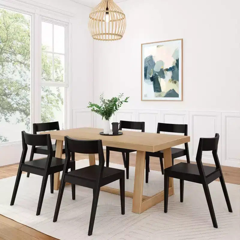 Plank+Beam 72 Classic Solid Wood Dining Table Set, Walnut Wirebrush, + 6 Chairs