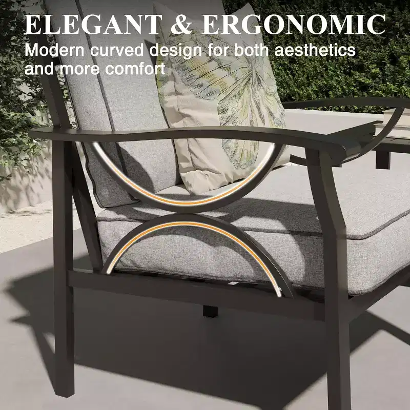 Heynemo Outdoor Patio Furniture Set, 5 Piece Patio Conversation Set with Coffee Table, Metal Furniture Set for Porch Backyard Garden
