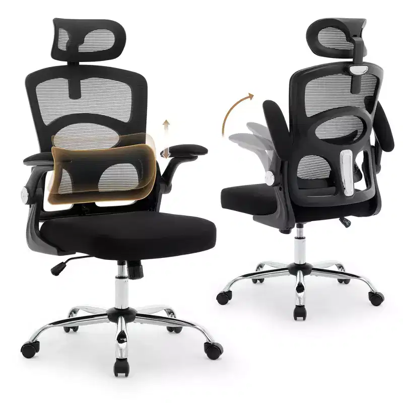 Ergonomic High-Back Mesh Office Chair with Headrest & Lumbar Support, Adjustable Swivel Desk Chair for Home Office
