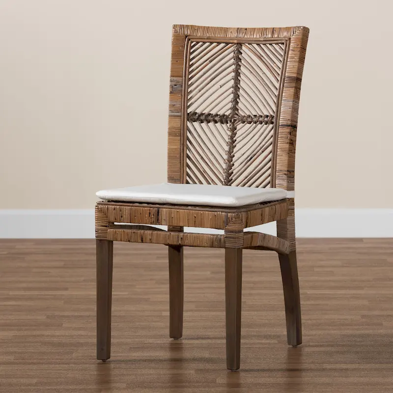 Laluna Modern Bohemian Rattan/ Mahogany Wood Dining Chair with Cushion