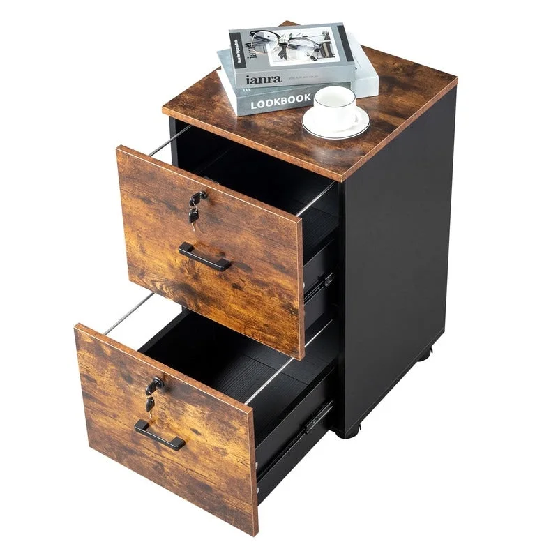 2-Drawer Rolling Wood File Cabinet with Lock