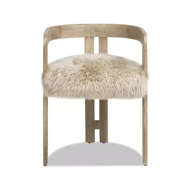 Low Back Genuine Sheepskin Fur Dining Chair, Natural Blonde
