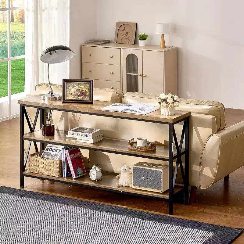 Black & Brown Console Table, 3-Tier, 55.1