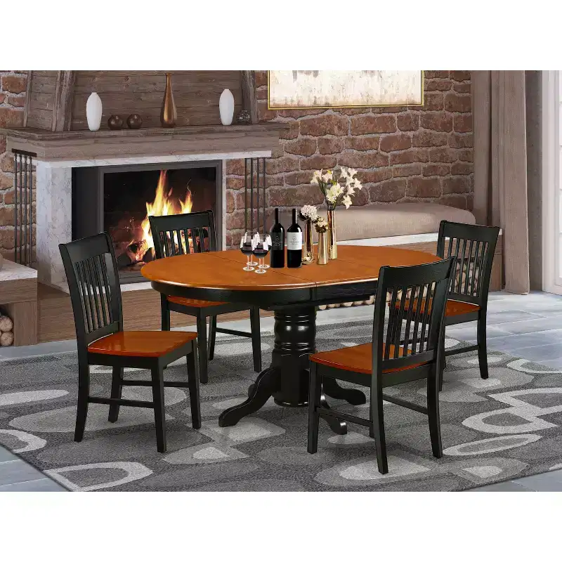 Black & Cherry Oval Extension Dining Table Set, Seats 4, 5-Piece