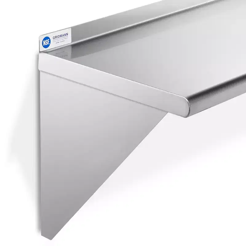 GRIDMANN 14 Deep Stainless Steel Kitchen Wall Mount Shelves with Backsplash - NSF Certified