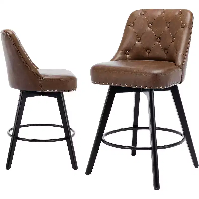Modern Counter Height Swivel Bar Stools with Upholstered, Wood Legs & Footrest for Kitchen Island Dining Room Home Barm