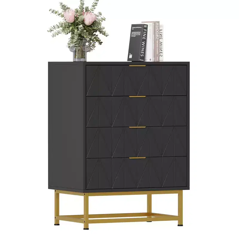 4-Drawer Fabric Dresser for Bedroom, Small Storage Chest with Wood Top, Modern Nightstand End Table