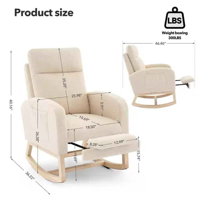 Nursery Rocking Chair with High Backrest & Soft Padded Seat, Cozy Glider Rocker for Baby Room & Breastfeeding Comfort