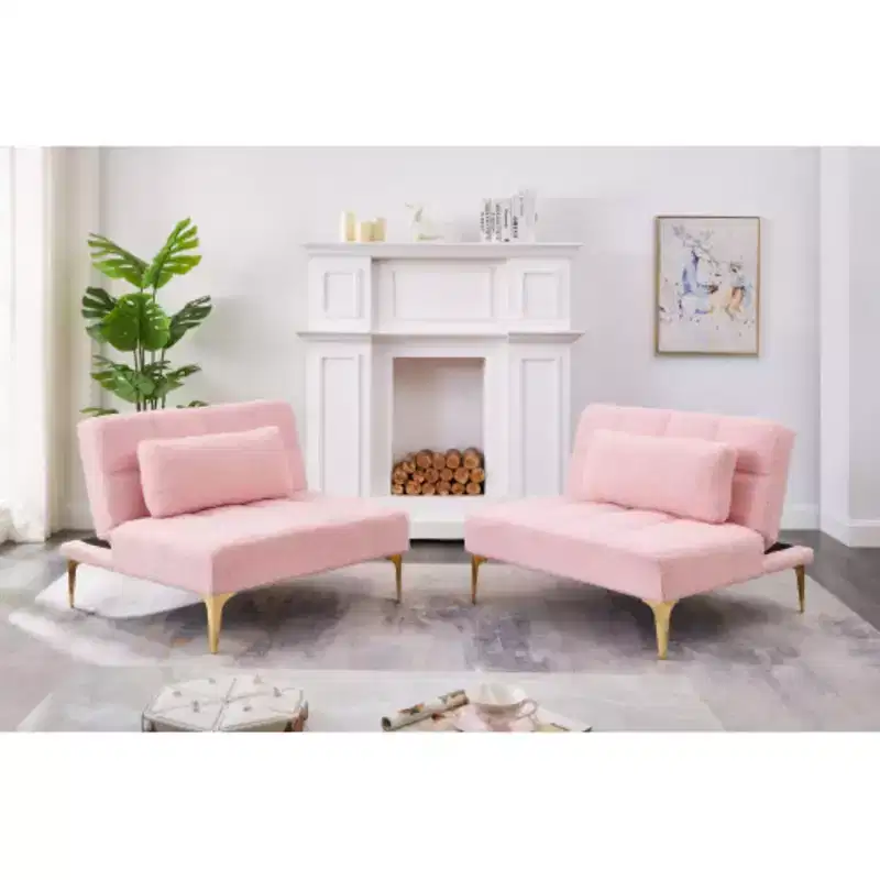 71 Convertible Sofa Bed Futon With Gold Metal Legs Teddy Fabric