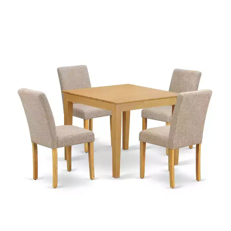 Square Dining Set 5Pc - 36 Inch Table w/ Parsons Chairs - Linen Fabric - Modern Farmhouse Style