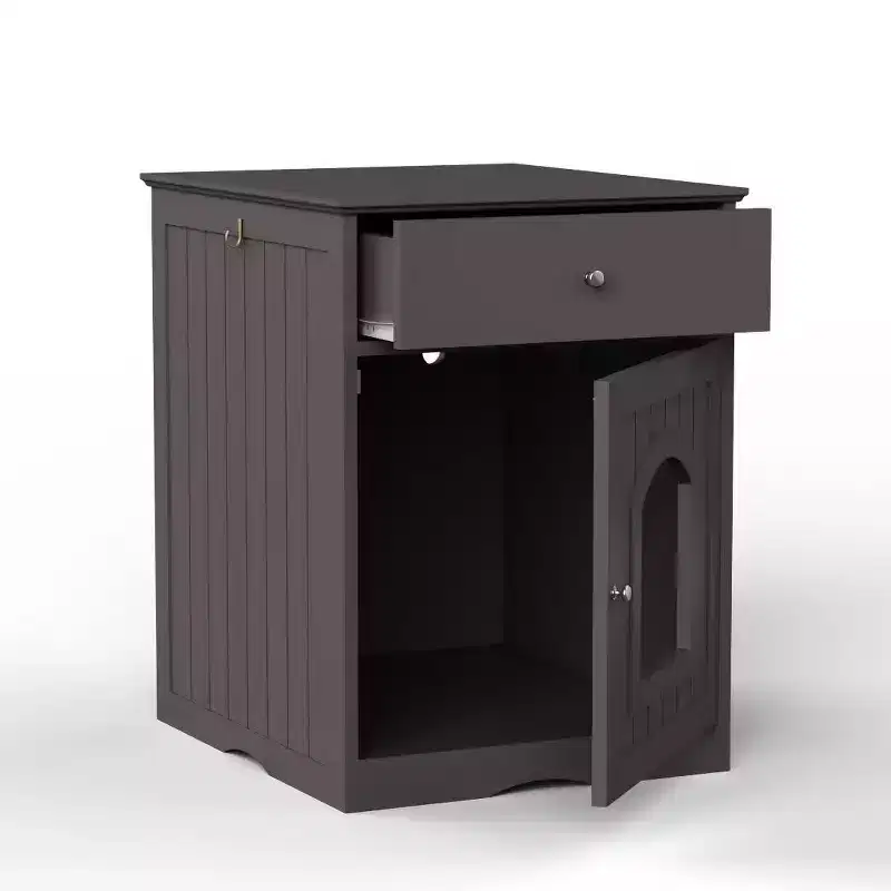 Cat Litter Box Furniture with Drawers, Concealed Litter Box Cabinet, Wooden Cat Grooming Station for Bedrooms and Living Rooms
