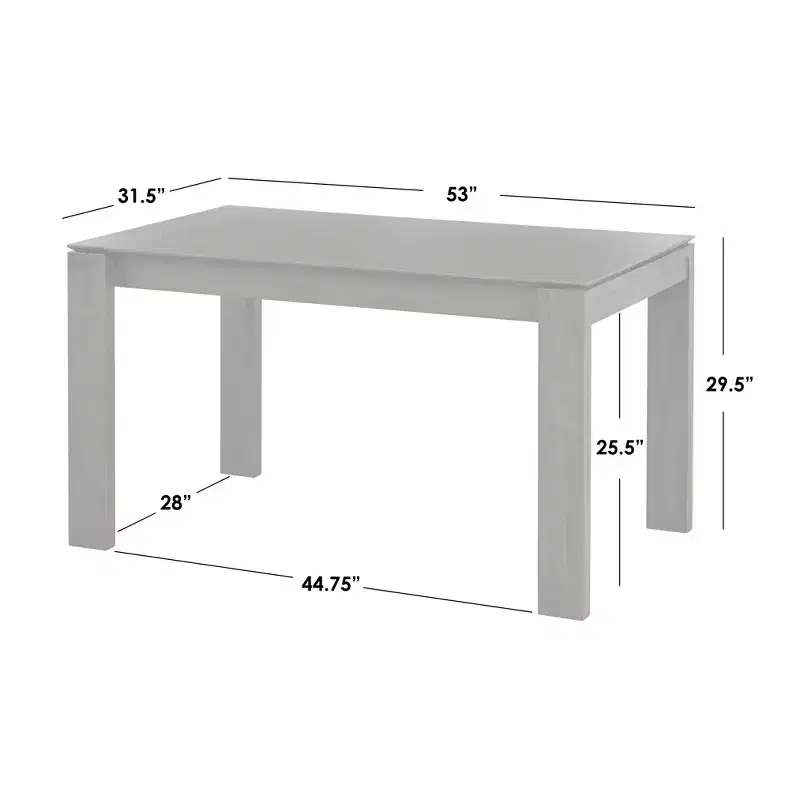 Gray Rectangular Dining Table, Seats 4, Wood Frame