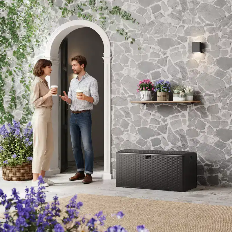 Large Capacity 99 Gallon Outdoor Deck Box - Waterproof & Lockable Resin Patio Storage Chest - With Handles for Garden Tools