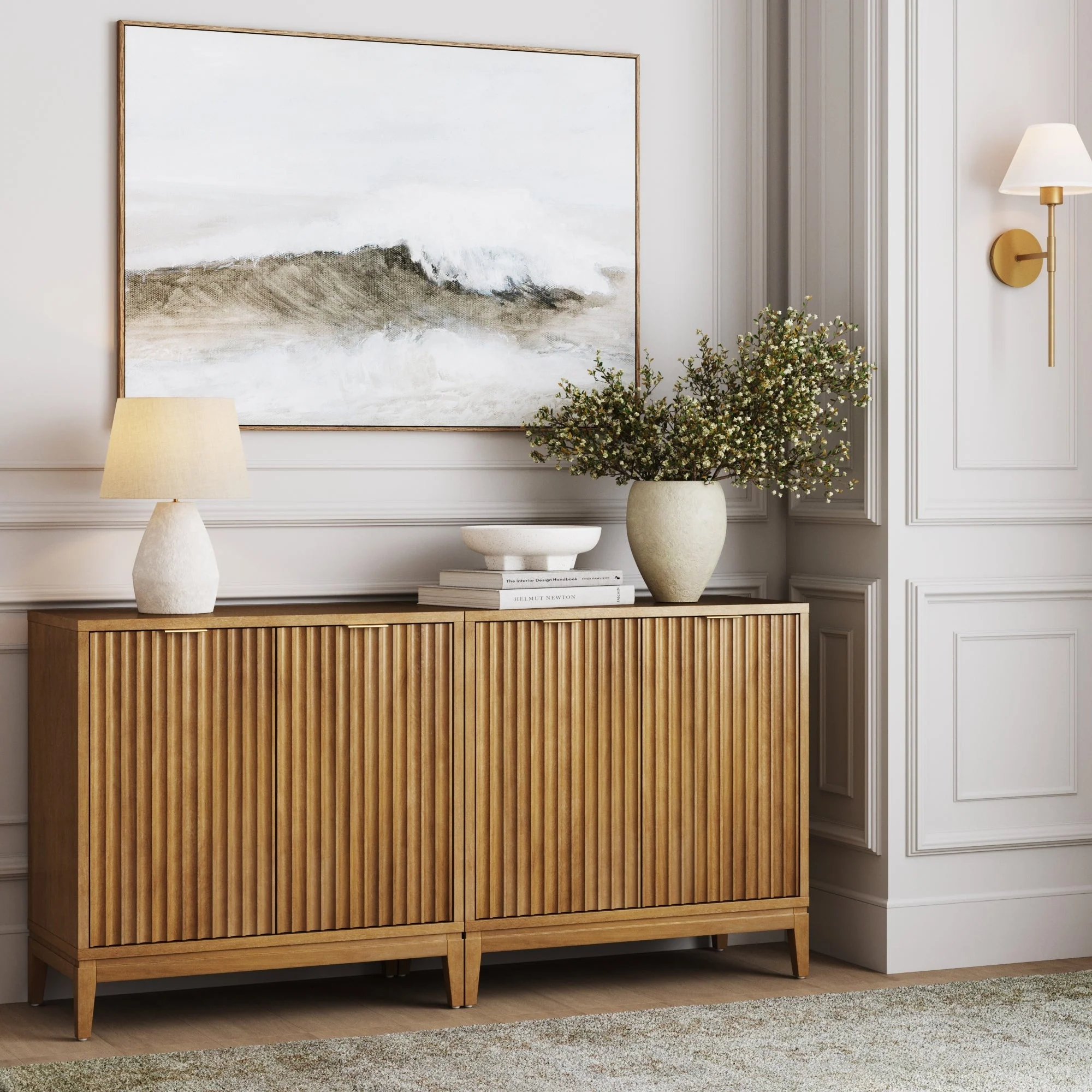 Mid-Century Fluted TV Console for TVs up to 65 Light Brown
