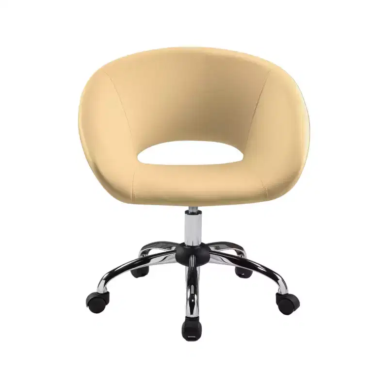 Beige & Silver Faux Leather Adjustable Swivel Rolling Office Chair