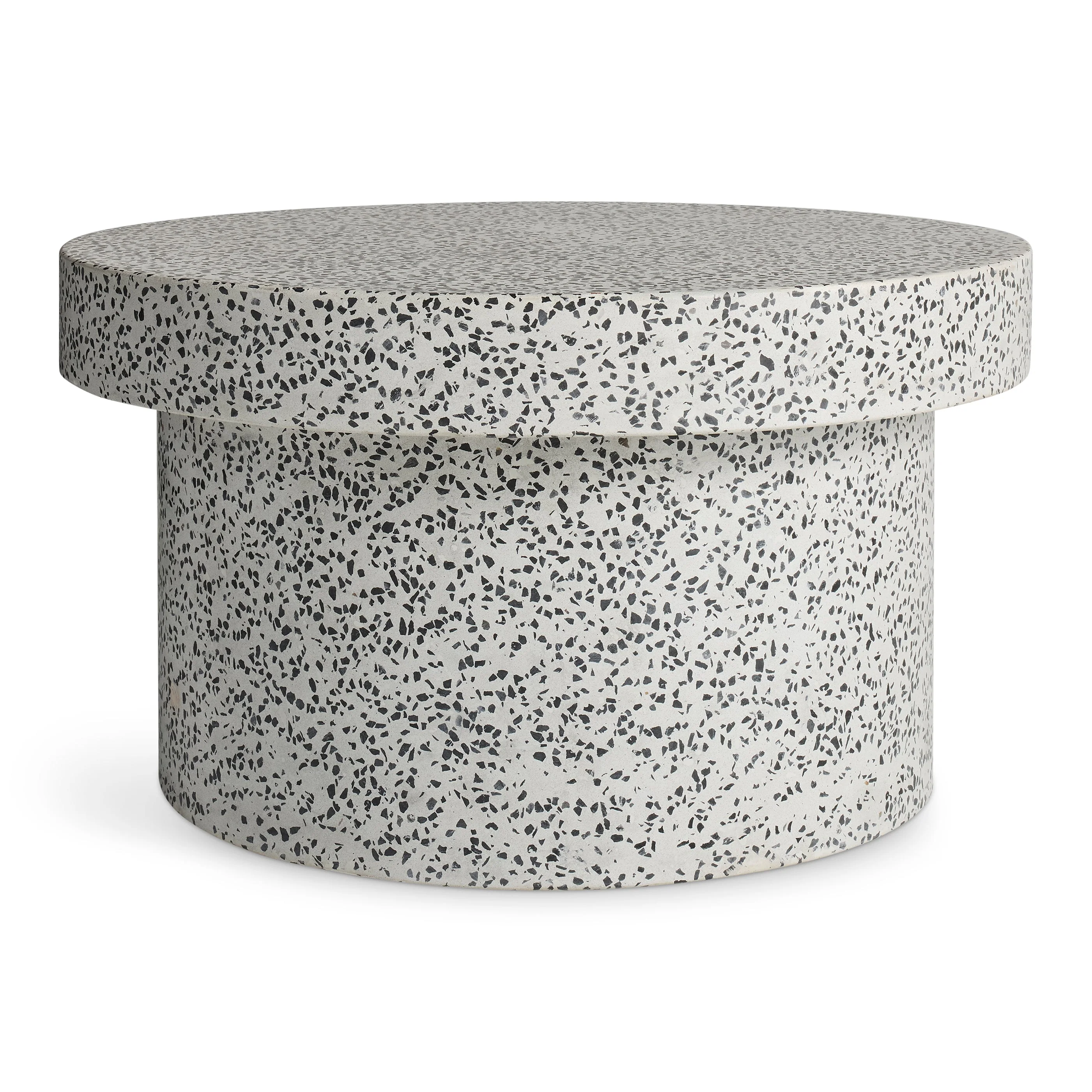 Modern Terrazzo Cement Coffee Table with Cylindrical Pedestal for Living Room