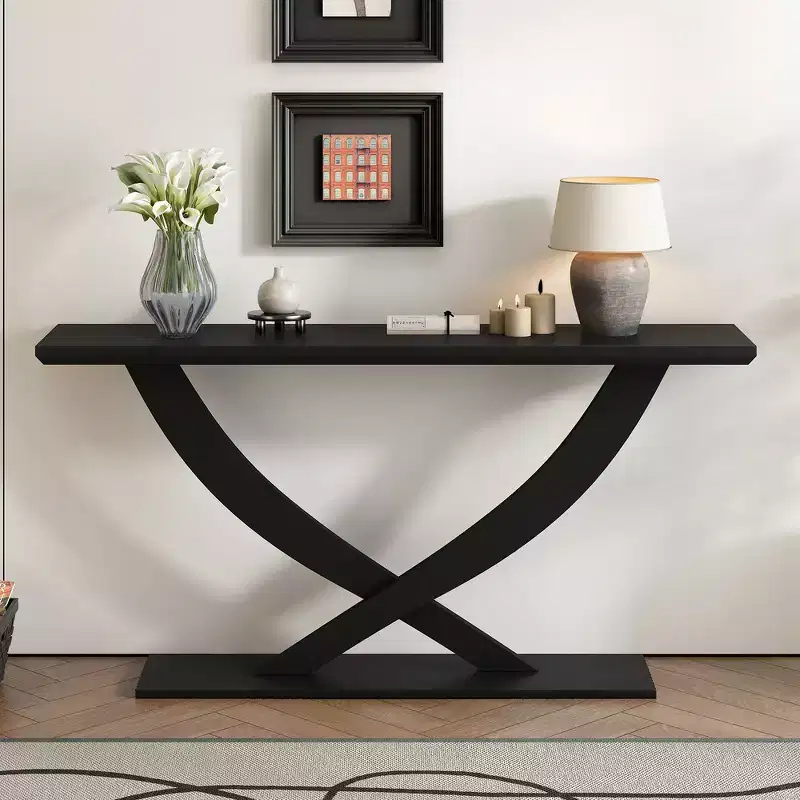 Whisen 57'' Modern Rustic Entryway Console Table, Accent Hallway Table, Slim Sofa Table with Cross-Leg Design, Sturdy Construction