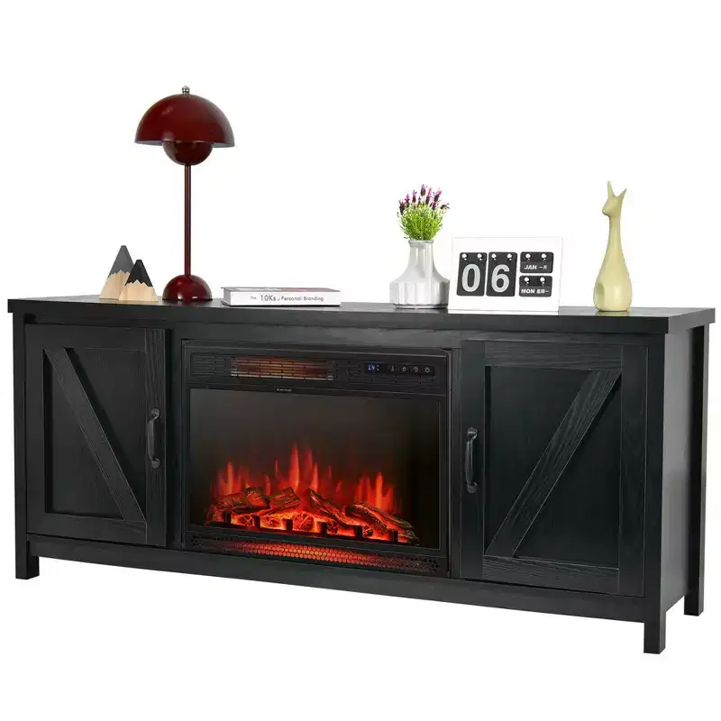 59 in Fireplace TV Stand with 25 in 1350W Electric Fireplace Heater and Remote Control, Fits TVs up to 65 in